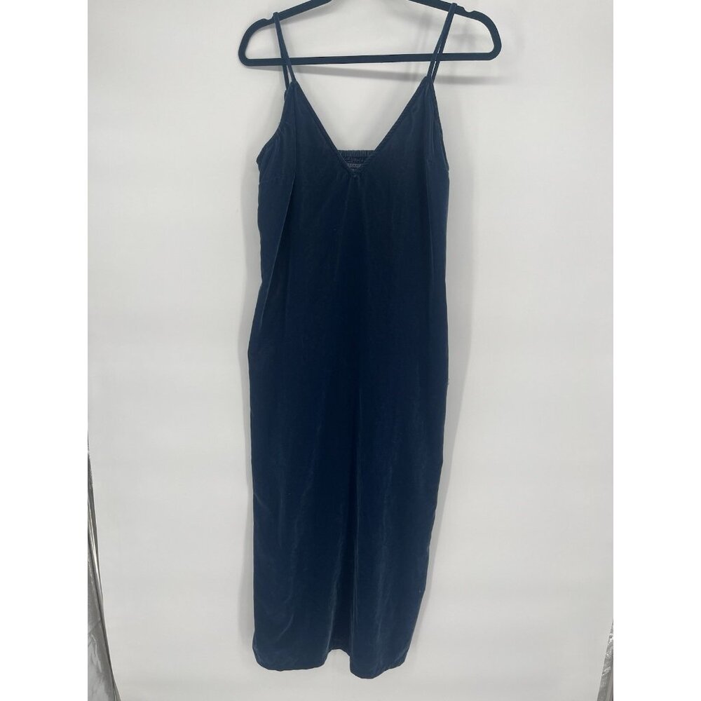 M Old Navy Blue Velvet‎ Midi Slip Dress Womens Size M Side Slit V-Neck Velour